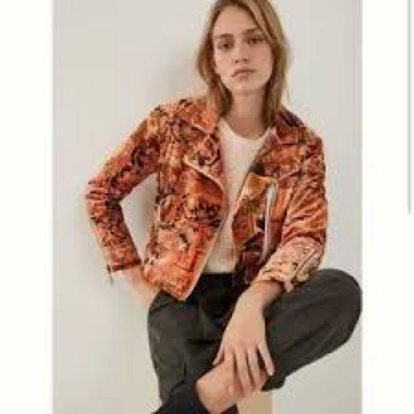 Anthropologie Jackets & Blazers - Anthropologie Tapestry Cropped Velvet Moto Jacket Small/Medium